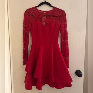 Red Long Sleeve Short Cocktail Homecoming Dress